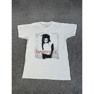 Evanescence Shirt Womens M White Band Graphic Crew Neck 100% Cotton Tee